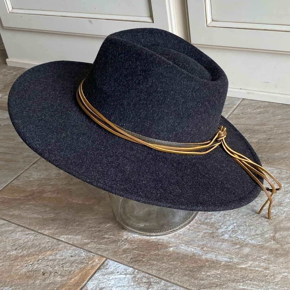 CHARCOAL BROWN FELT FEDORA RANGER HAT - Picture 3 of 7
